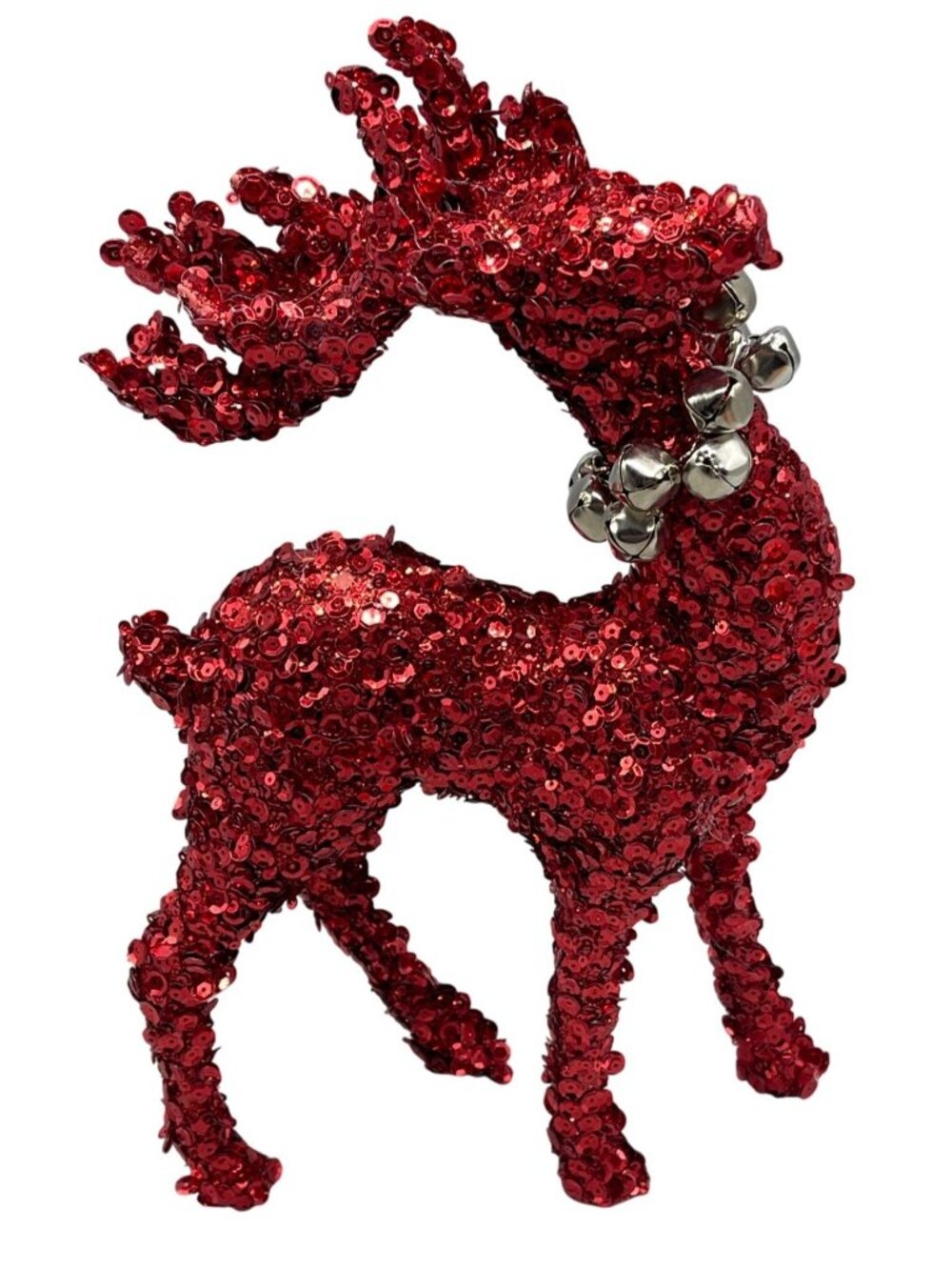 Christmas Red Sequin Standing reindeer Tabletop Decor bells collar 12" READ